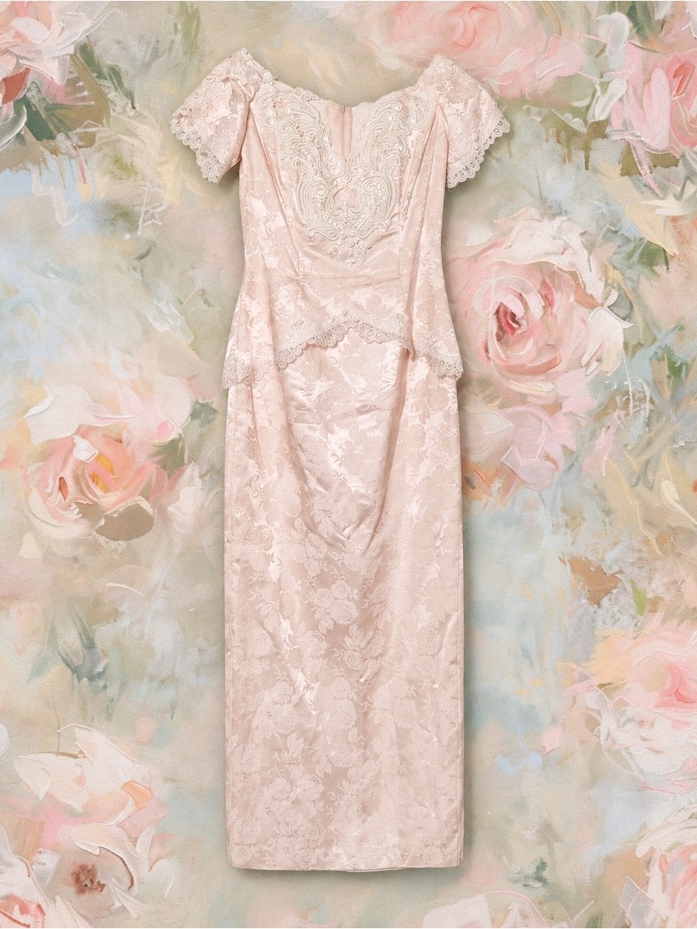 VTG 80s Scott McClintock Pastel Pink Floral Lace Dress US6 Retro Romantic Fairy